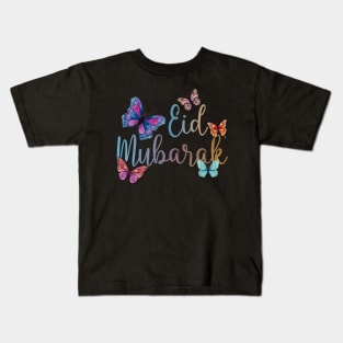 Eid Mubarak Blessed Eid Al Fitr Eid Al Adha Muslim Feast Watercolor Butterfly Kids T-Shirt